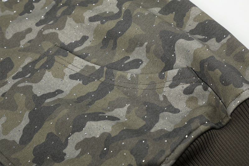 Sweat à capuche zippé camouflage – Sweat oversize camouflage scintillant entièrement zippé avec