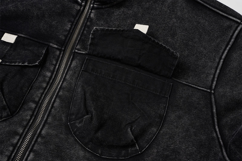 Vintage Washed Fleece-Lined Bomber Jacket – Boxy Fit Men's Zip-Up Outerwear