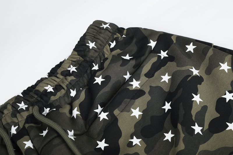 Camo Baggy Cargo Pants – Star Print Wide-Leg Parachute Trousers