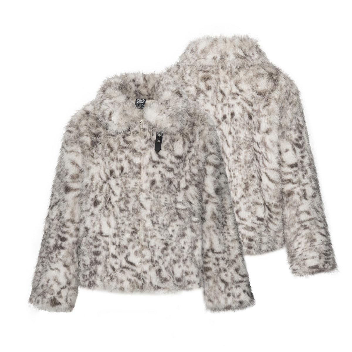 Faux Fur Leopard Print Jacket – Grey Snow Leopard Short Coat