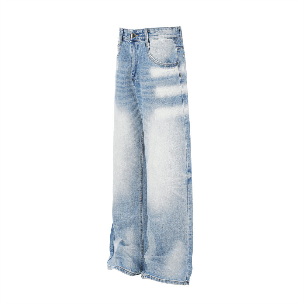Jeans larges délavés à effet dégradé – Pantalon en denim droit ample pour homme