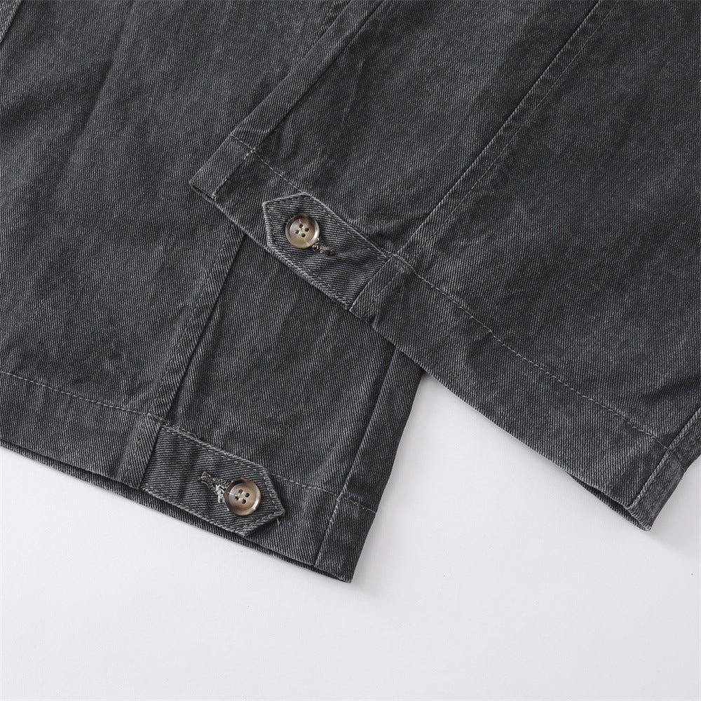 Wide-Leg Washed Denim Jeans – Relaxed High-Street Pleated Trousers