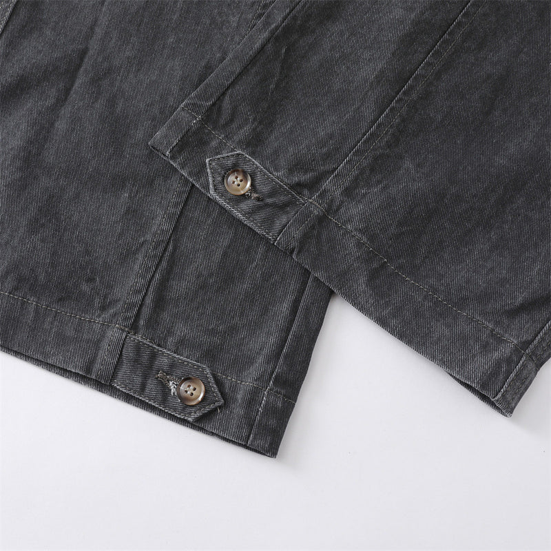 Wide-Leg Washed Denim Jeans – Relaxed High-Street Pleated Trousers