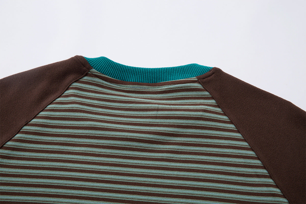 Striped Raglan Long Sleeve Shirt – Colorblock Contrast Sleeve Crewneck Tee