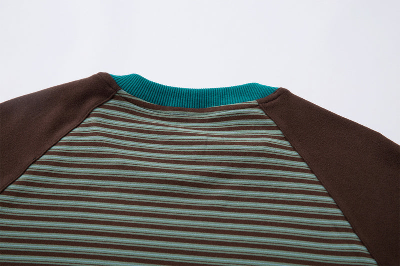 Striped Raglan Long Sleeve Shirt – Colorblock Contrast Sleeve Crewneck Tee