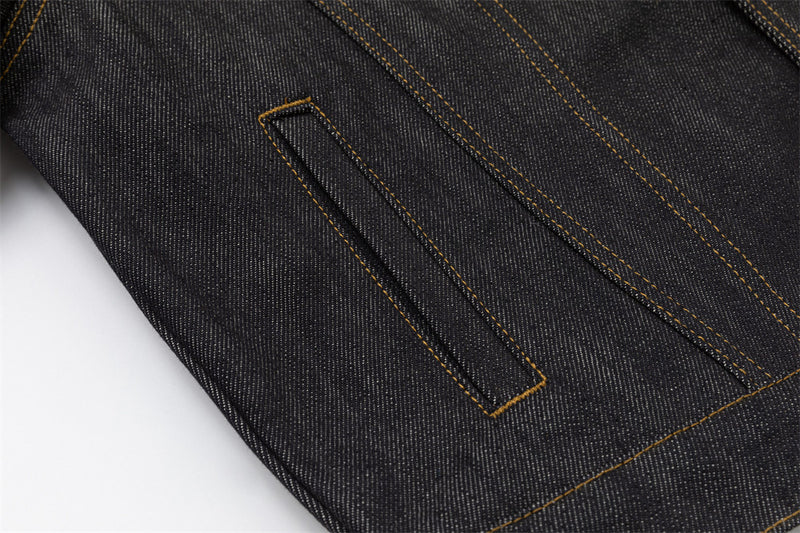 Men's Black Jean Jacket – Stand Collar, Asymmetric Placket & Cropped Silhouette