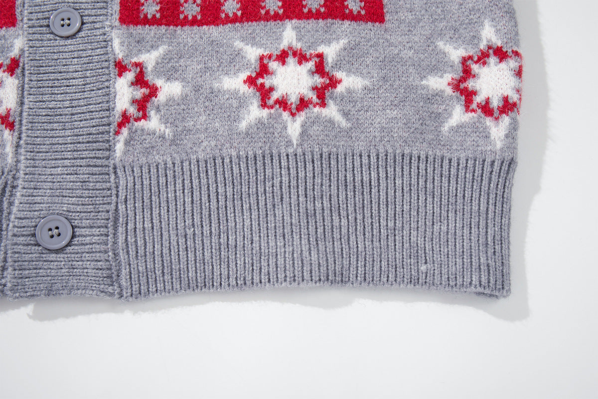 Fair Isle Jacquard Knit Cardigan Sweater – Vintage Christmas Pattern