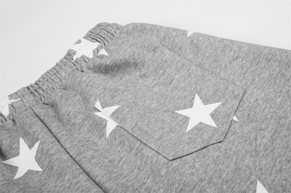 Star Print Wide-Leg Sweatpants – Oversized Pleated Streetwear Joggers