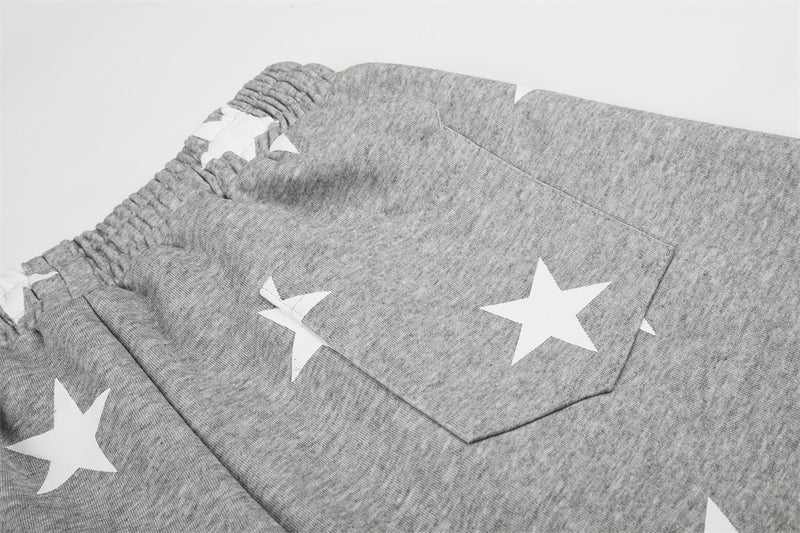 Star Print Wide-Leg Sweatpants – Oversized Pleated Streetwear Joggers
