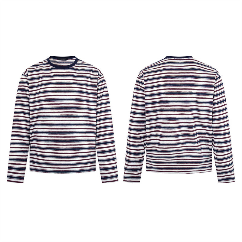 Striped T-Shirt Men's Long Sleeve Crew Neck Relaxed Fit