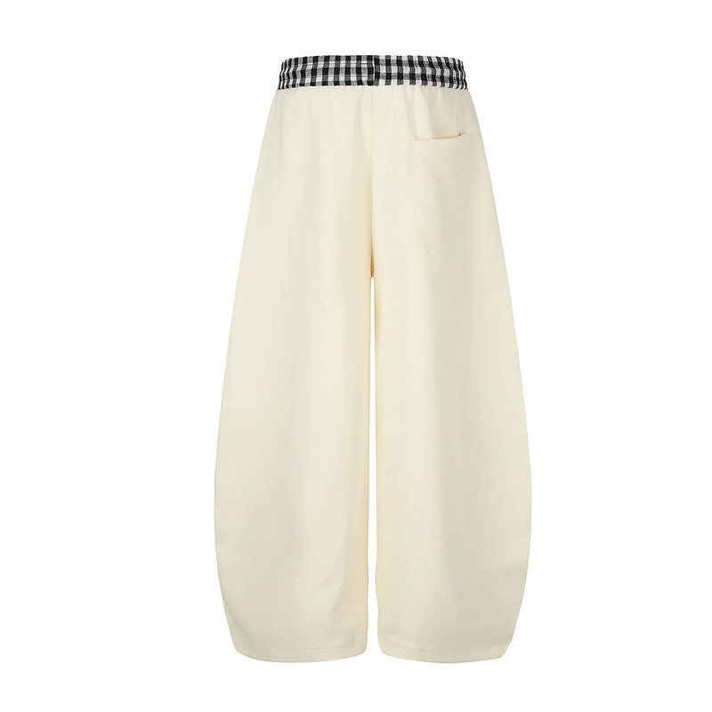 Pantalon de survêtement à jambes larges, imprimé main squelette et taille vichy