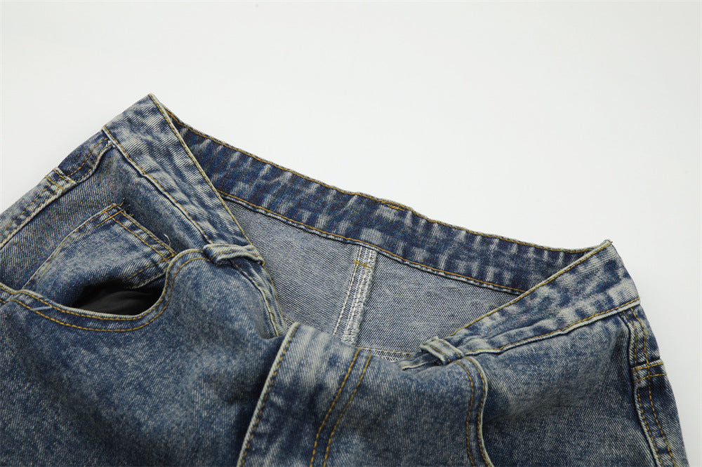 Jean barrel large pour homme – Denim punk streetwear oversize avec motif au dos