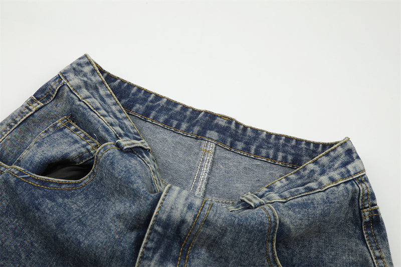 Jean barrel large pour homme – Denim punk streetwear oversize avec motif au dos