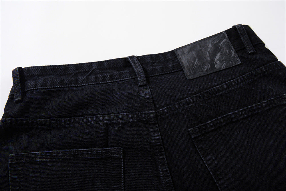 Wide-Leg Patchwork Jeans – Graffiti Print Panels & Studded Detail
