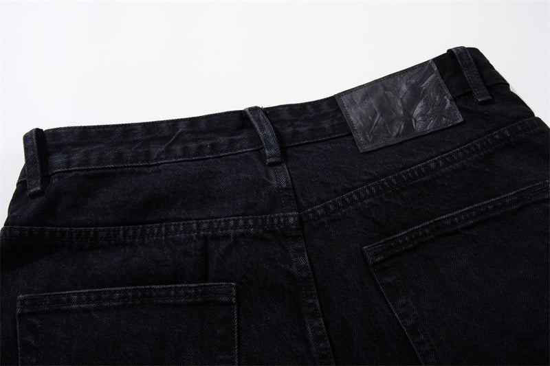 Wide-Leg Patchwork Jeans – Graffiti Print Panels & Studded Detail
