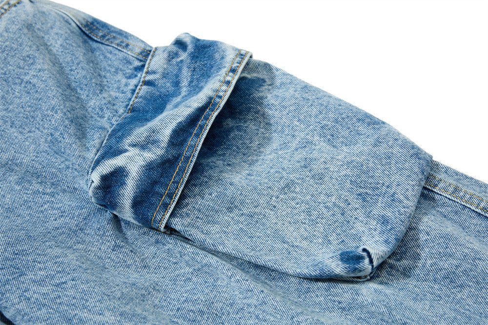 Men's Baggy Cargo Denim Jeans – Wide Leg, Multi-Pocket, Acid Wash