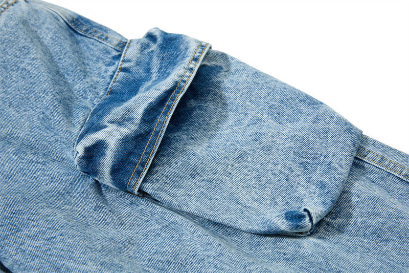 Men's Baggy Cargo Denim Jeans – Wide Leg, Multi-Pocket, Acid Wash