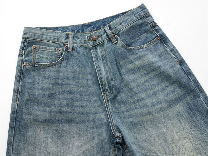 Wide-Leg Washed Vintage Blue Jeans – Men's Relaxed Straight Denim