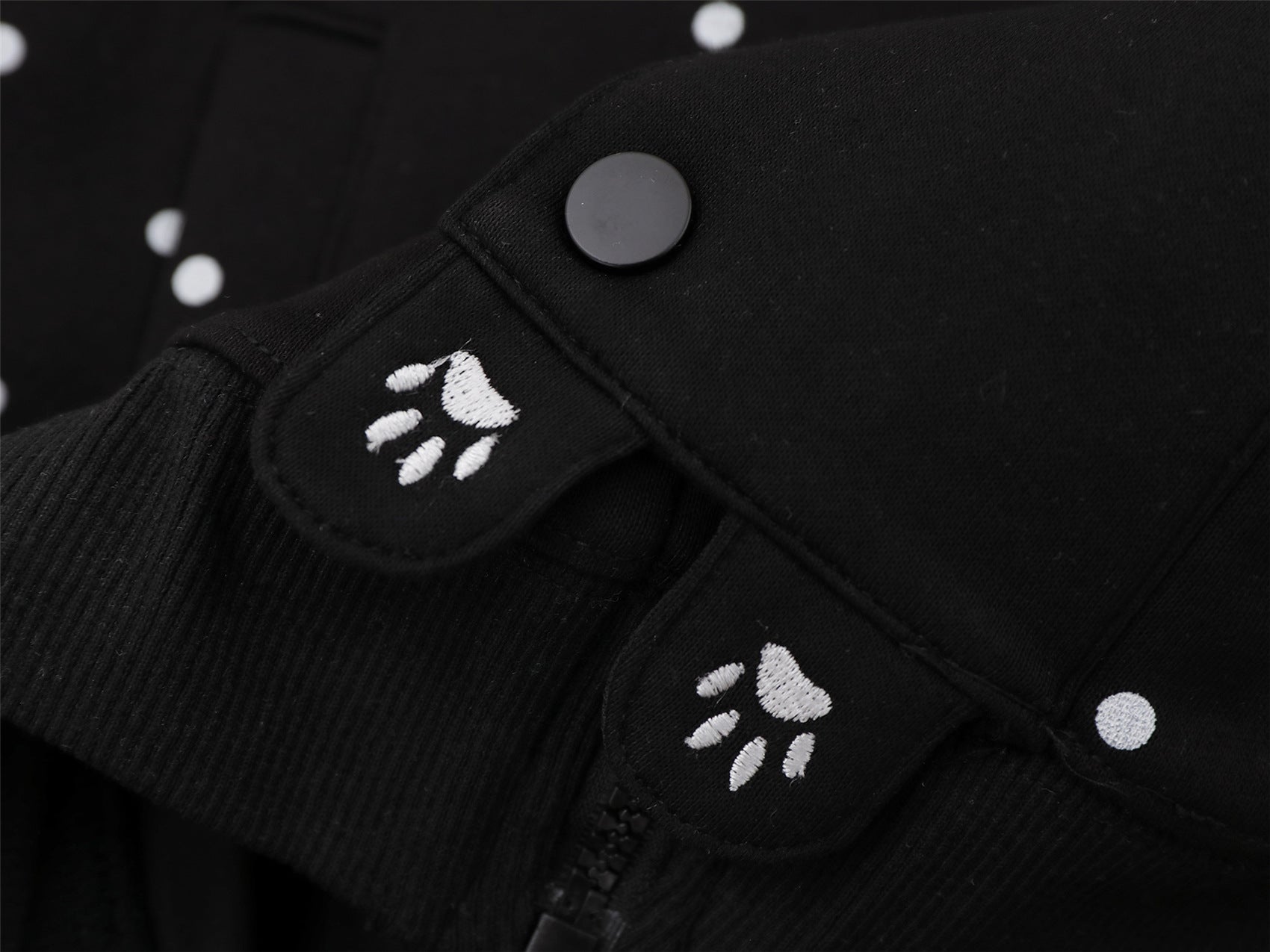 Polka Dot Zip-Up Hoodie with 3D Cat Patch & Star Embroidery – Oversized Unisex