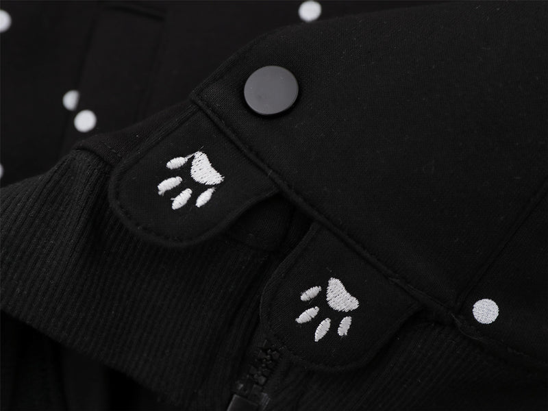 Polka Dot Zip-Up Hoodie with 3D Cat Patch & Star Embroidery – Oversized Unisex