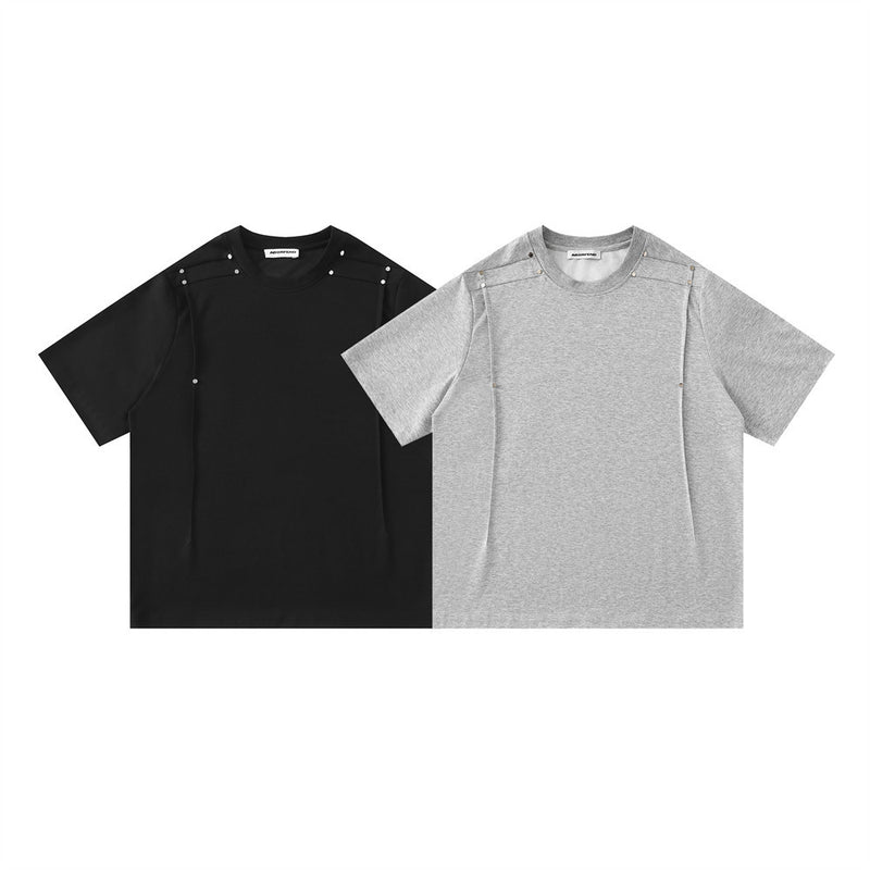 Oversized Pinch-Pleat T-Shirt with Stud Shoulder Detail