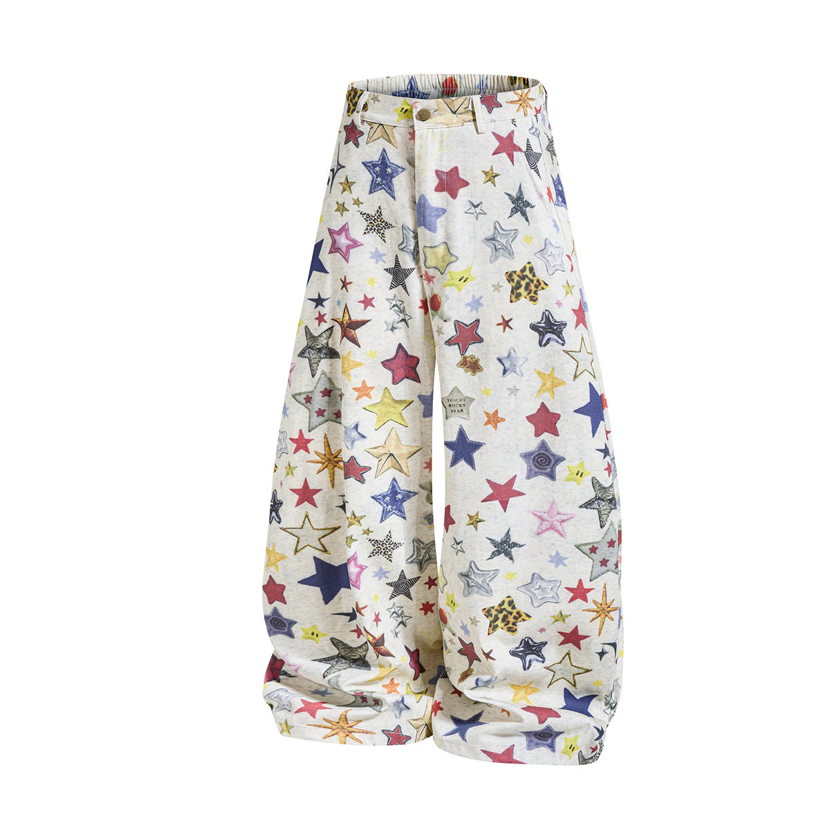 Wide-Leg Baggy Pants – All-Over Colorful Star Print, High Waist