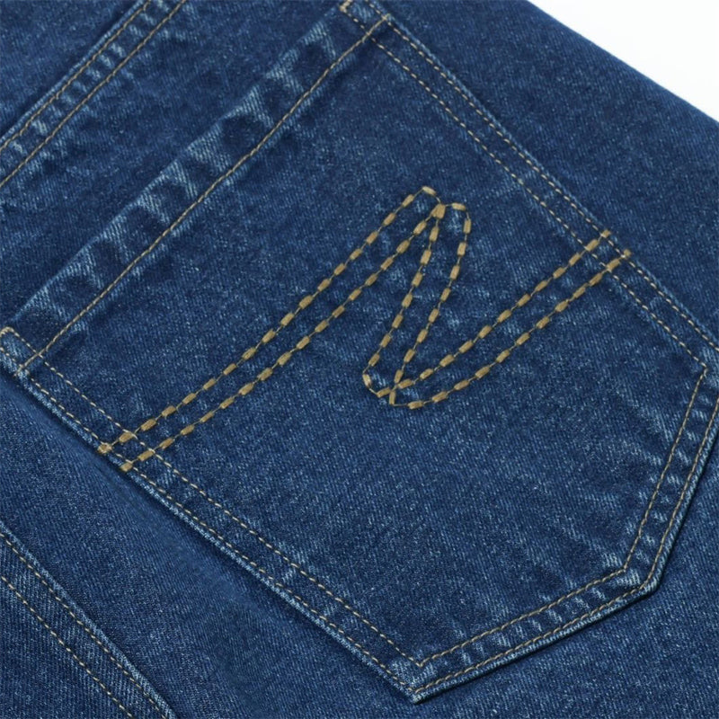 Men's Loose Fit Wide-Leg Jeans – Curved Baggy Silhouette in Dark Blue