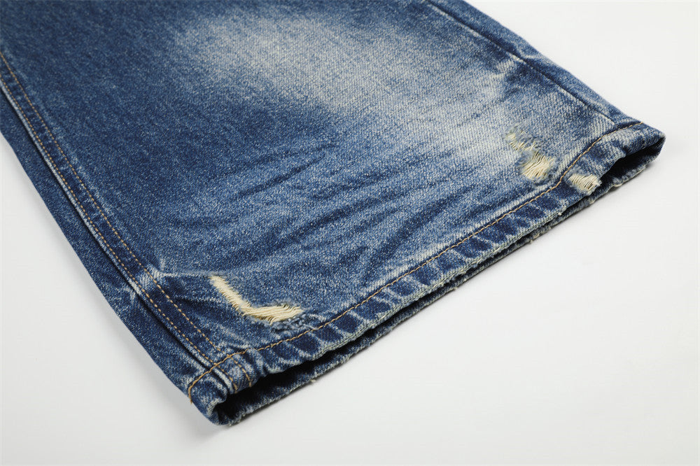 Wide Leg Distressed Jeans – Men's Vintage Wash Flare Denim Pants