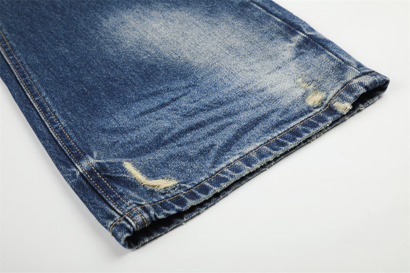 Wide Leg Distressed Jeans – Men's Vintage Wash Flare Denim Pants