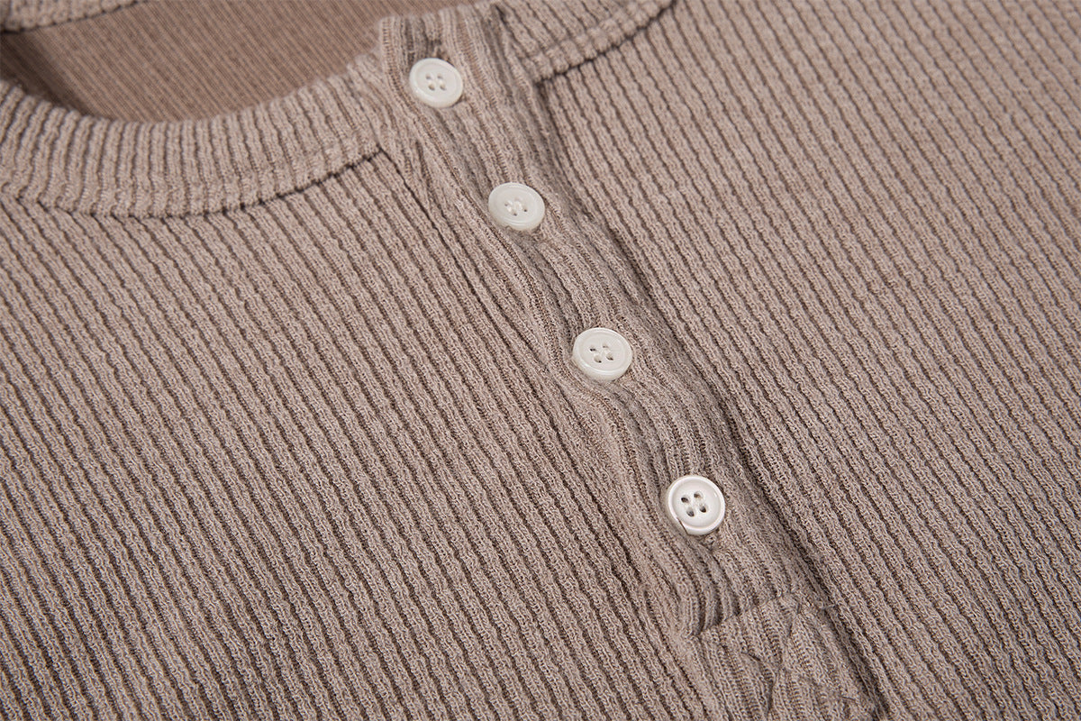 Men's Waffle Knit Henley Long Sleeve Shirt – Relaxed Fit Ribbed Tee