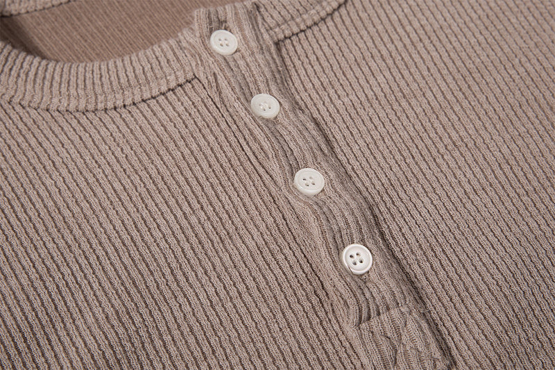 Men's Waffle Knit Henley Long Sleeve Shirt – Relaxed Fit Ribbed Tee