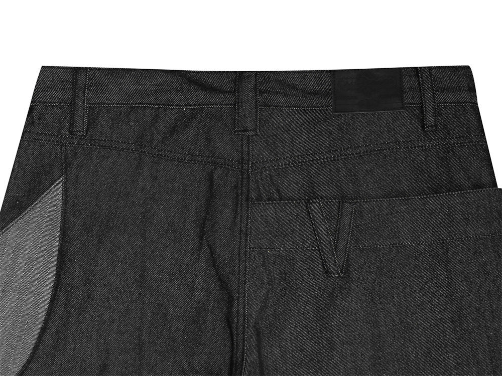 Jean homme en denim brut à jambes larges – Double ceinture, empiècements et silhouette incurvée
