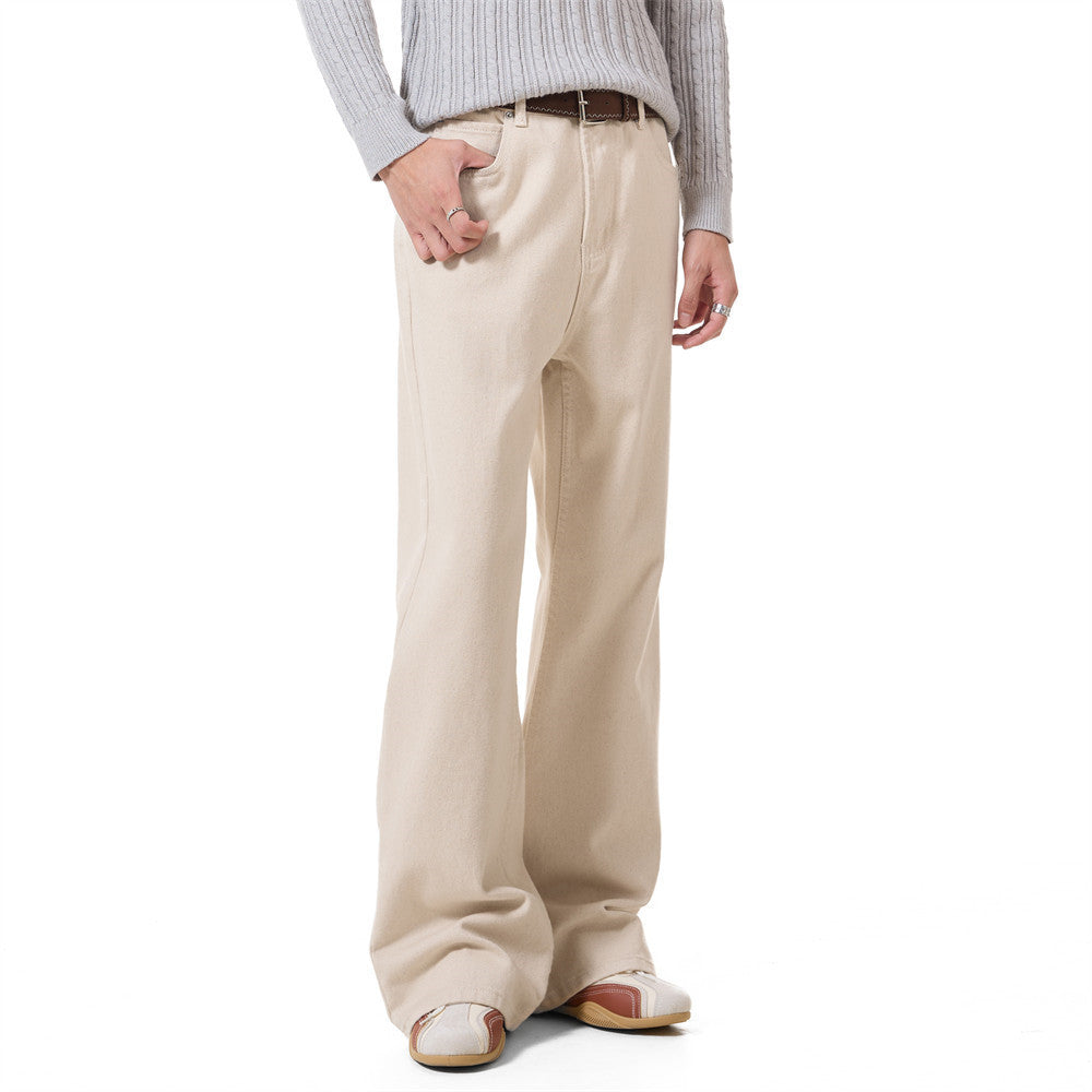 Jeans bootcut à jambes larges pour homme – Denim beige à coupe décontractée