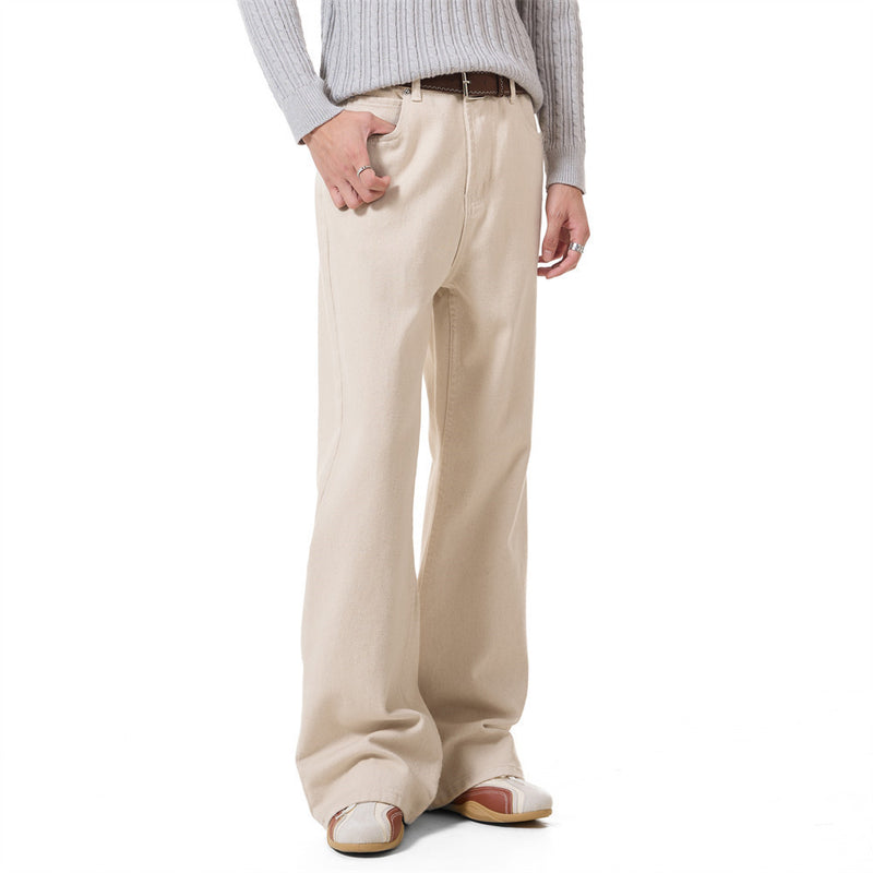 Jeans bootcut à jambes larges pour homme – Denim beige à coupe décontractée