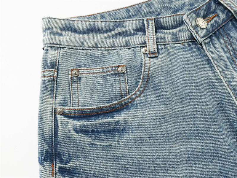 Men's Baggy Wide-Leg Jeans – Studded & Embroidered Washed Denim