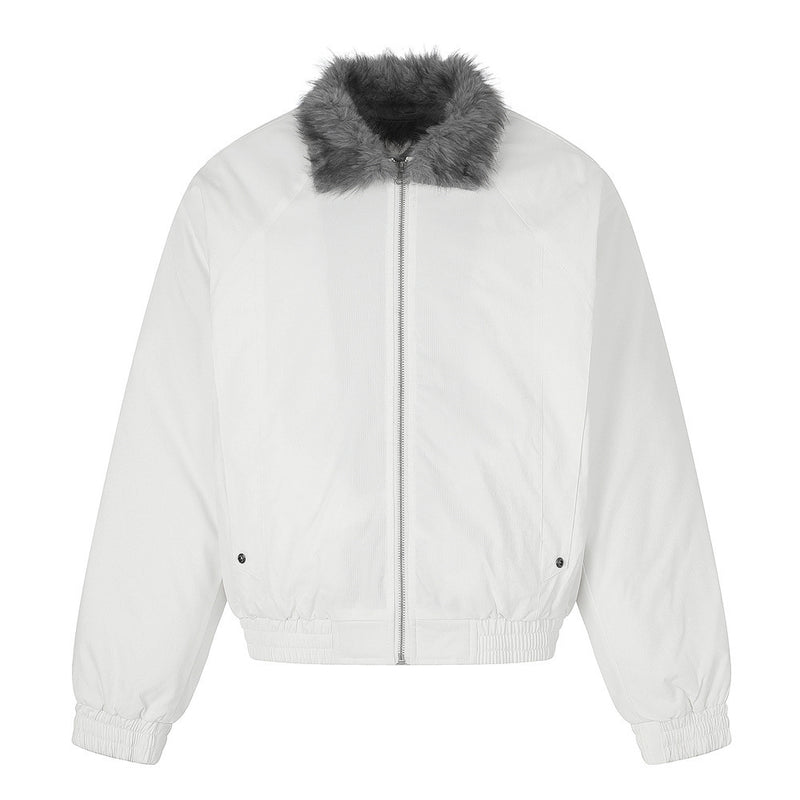 Faux Fur Collar Bomber Jacket – Men's Oversized Short Padded Coat