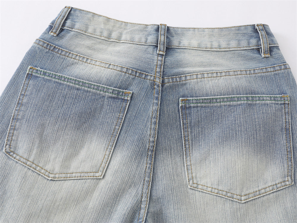 Wide-Leg Baggy Jeans – Men's Light Blue Vintage Washed Straight Denim