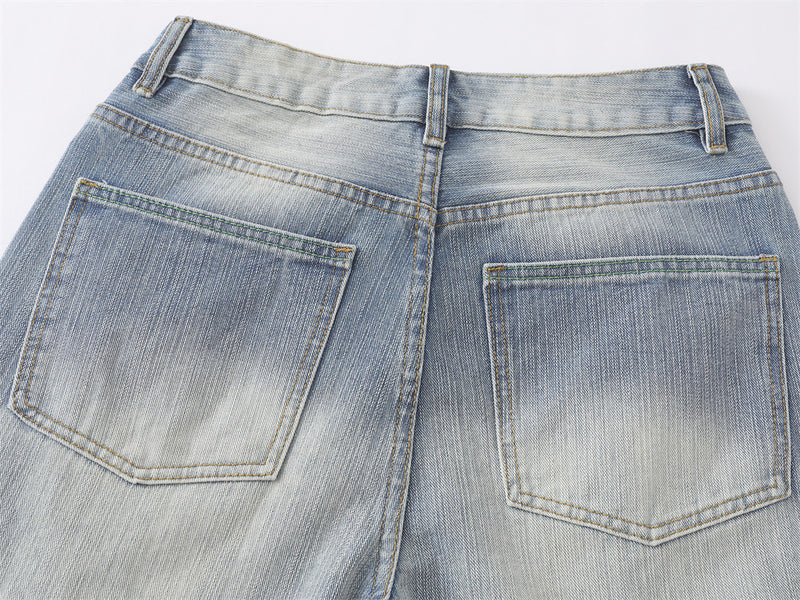 Wide-Leg Baggy Jeans – Men's Light Blue Vintage Washed Straight Denim