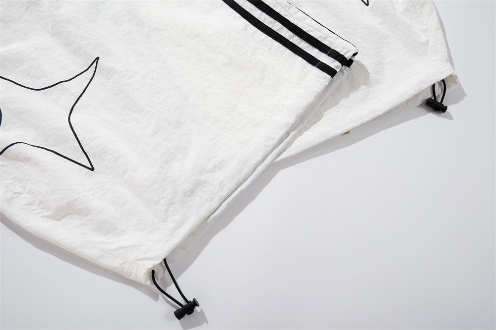 Wide-Leg Parachute Pants with Star Print & Drawstring Hem