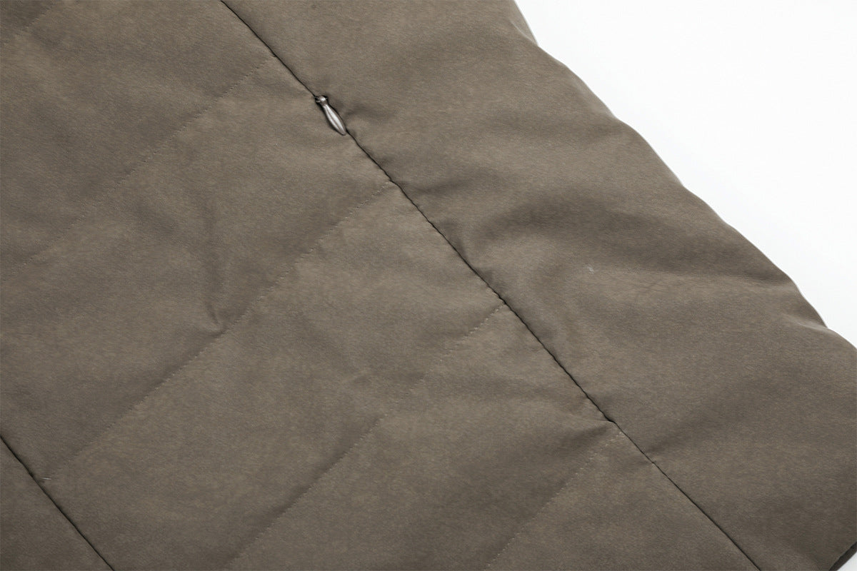 Hooded Quilted Puffer Jacket – Ribbed Panel Down Coat in Olive & Black