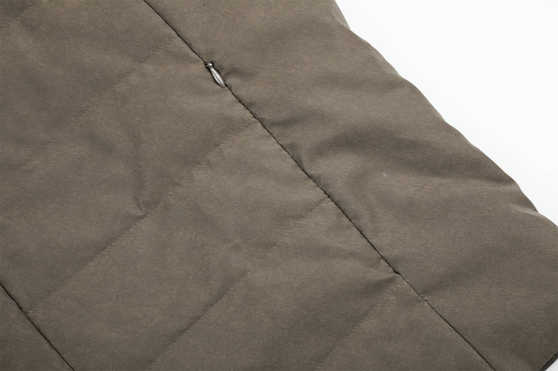 Hooded Quilted Puffer Jacket – Ribbed Panel Down Coat in Olive & Black
