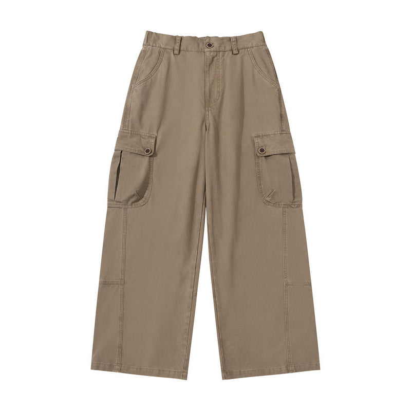 Wide-Leg Cargo Pants – Relaxed Fit Multi-Pocket Straight Trousers