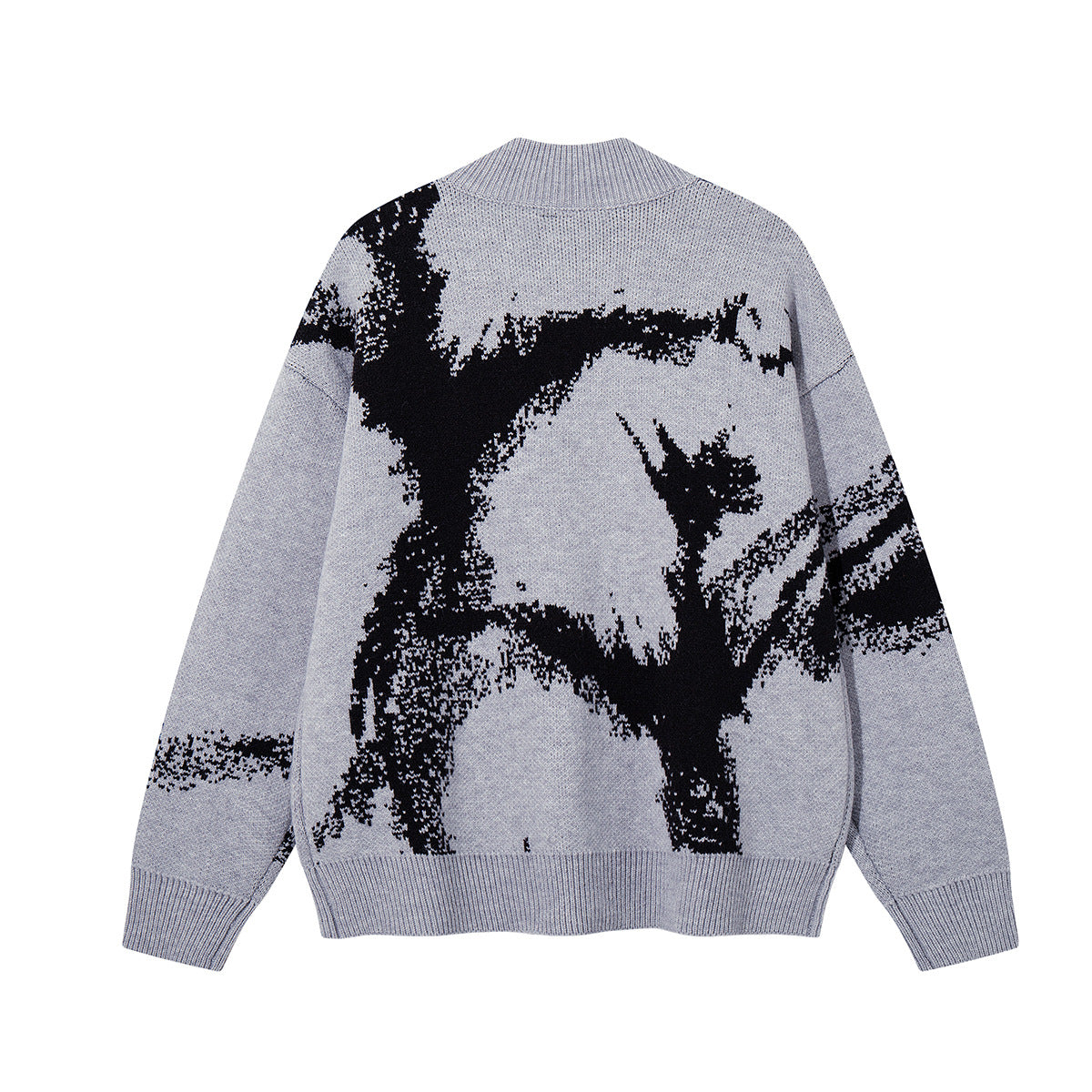 Abstract Bear Jacquard Knit Zip-Up Cardigan Sweater – Oversized High-Street