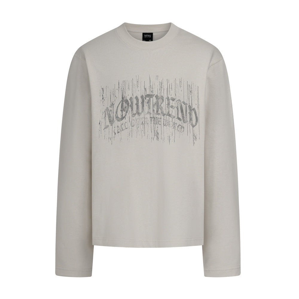 Long Sleeve Tee Gothic Letter Distressed Print Relaxed Fit
