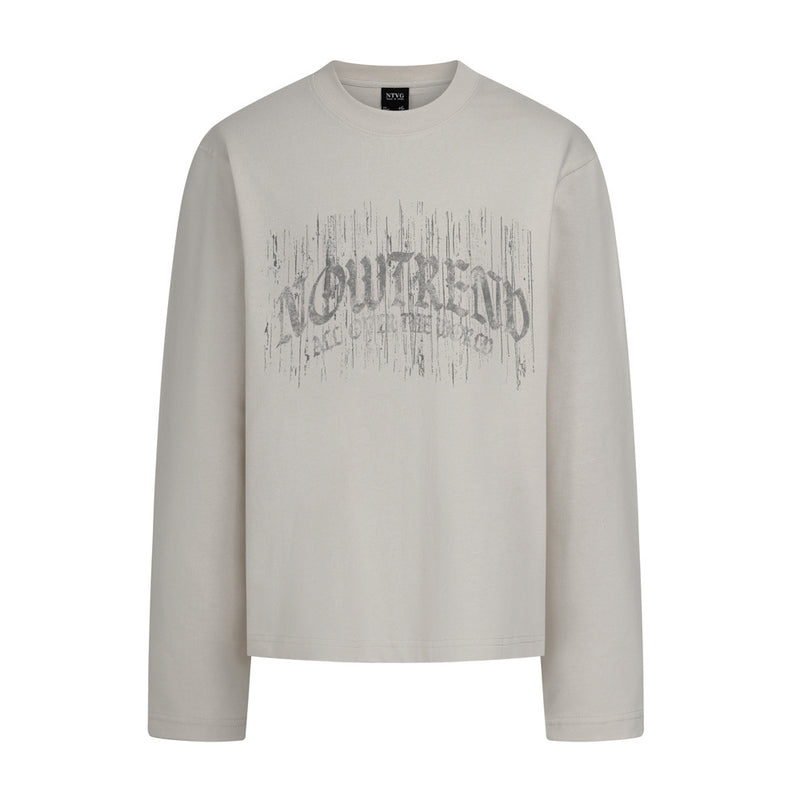 Long Sleeve Tee Gothic Letter Distressed Print Relaxed Fit