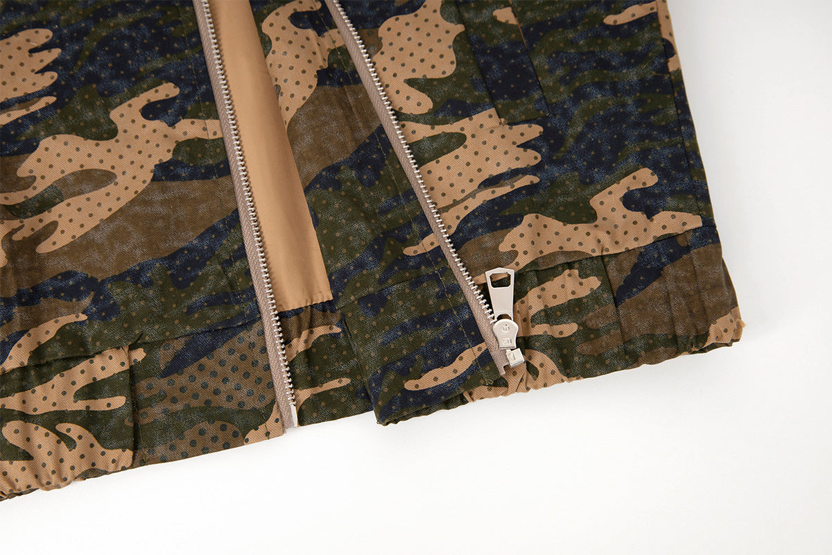 Veste zippée camouflage – Col montant, écusson Union Jack, coupe cropped