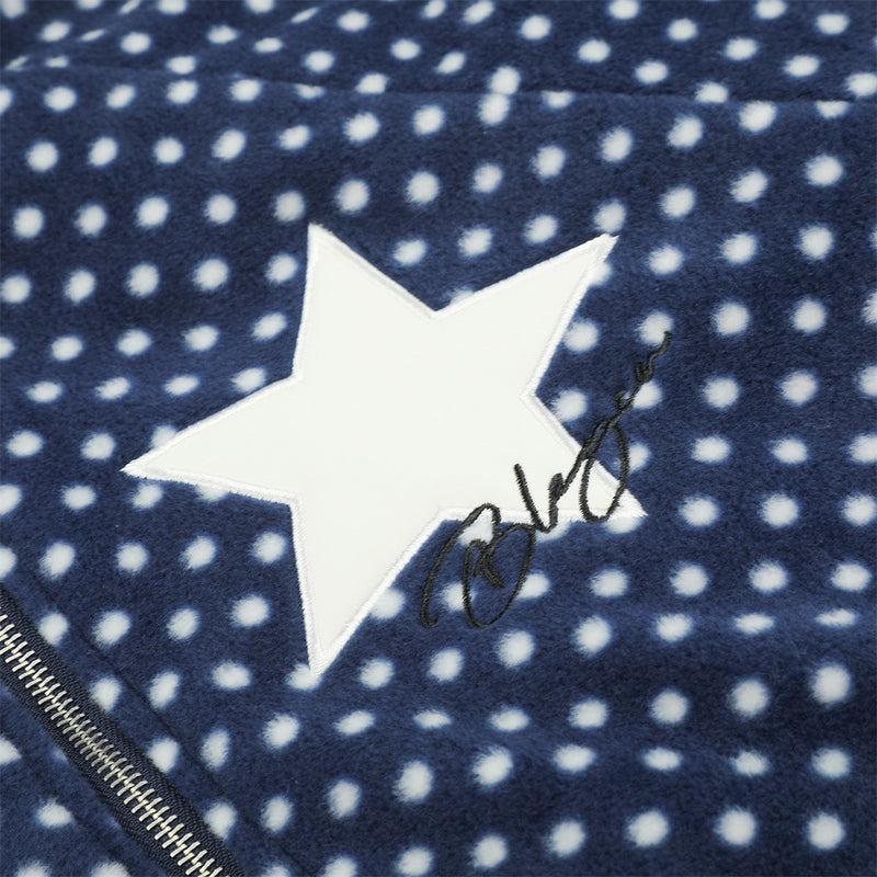 Padded Jacket for Men – Navy Polka Dot Star Patch Track Jacket with Stripe