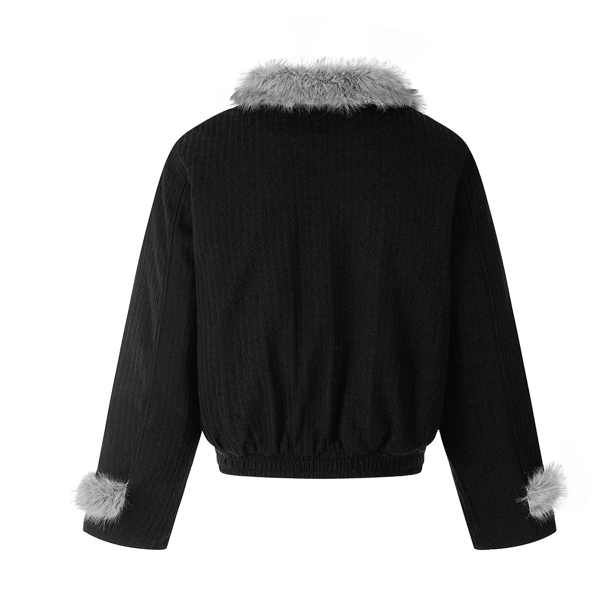 Men's Faux Fur Collar Bomber Jacket – Black Padded Winter Coat