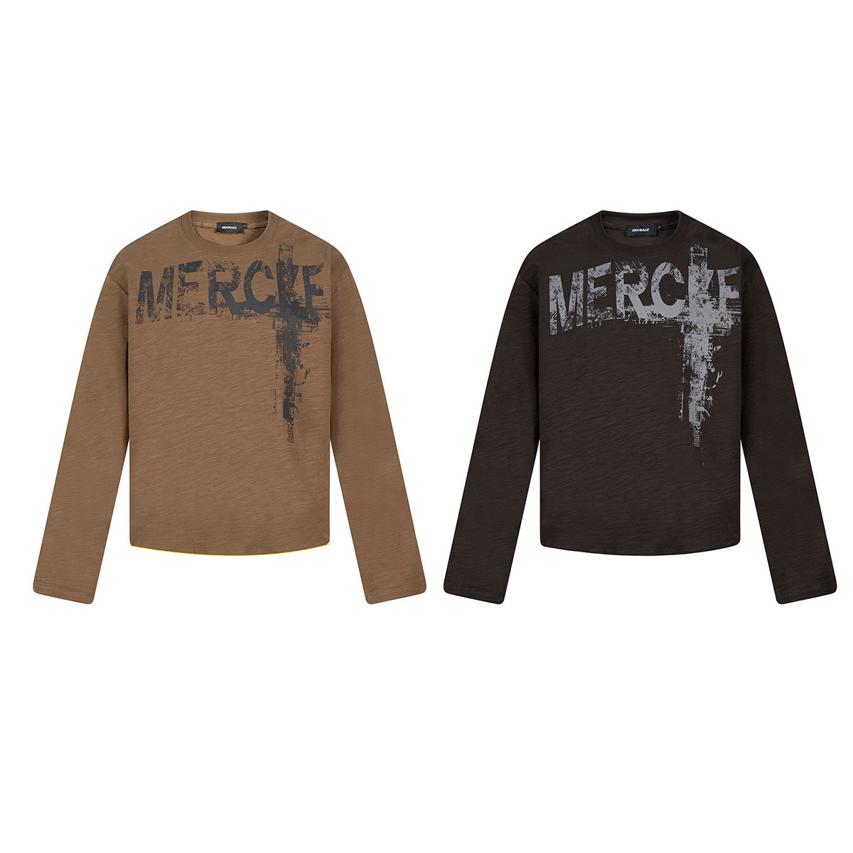 Long Sleeve Graffiti Cross Print Tee – Slub Cotton Crew Neck T-Shirt