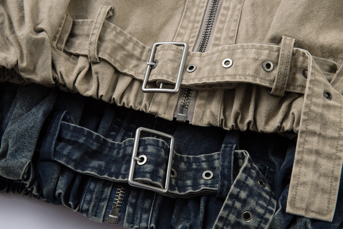 Oversized Washed Denim Jacket – Boxy Belted Hem, Acid-Wash Workwear Style